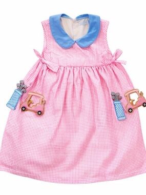 City Beautiful Girls Pink Gingham Dress with Blue Collar and Golf Tie size 6
